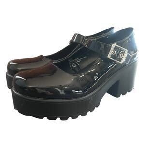 Seychelles Black Patent Leather Mary Janes Shoes 8 Chunky Coquette Whimsigoth